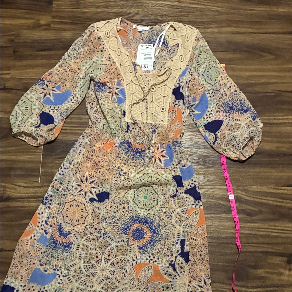 DR2 Multicolor Crochet-Accent Maxi Dress - Peach, Blue, Navy